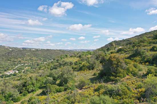 Elevated country plot with distant sea views and approved project ready to build near Estoi