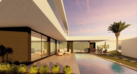 VILLA DE 2 ÉTAGES EN CONSTRUCTION, moderne et luxueuse avec  4 chambres, 3 salles de bain, terrasses, garage, jardin, BBQ et piscine à vendre à Praia da Luz 