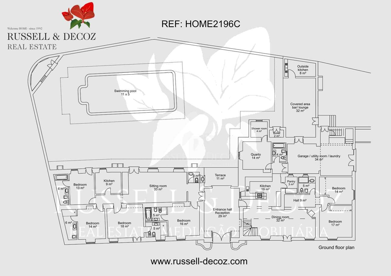 HOME2196C - Maison polyvalente de 9 chambres ou locaux commerciaux avec, piscine et jardins près de Sao Bras de Alportel. 