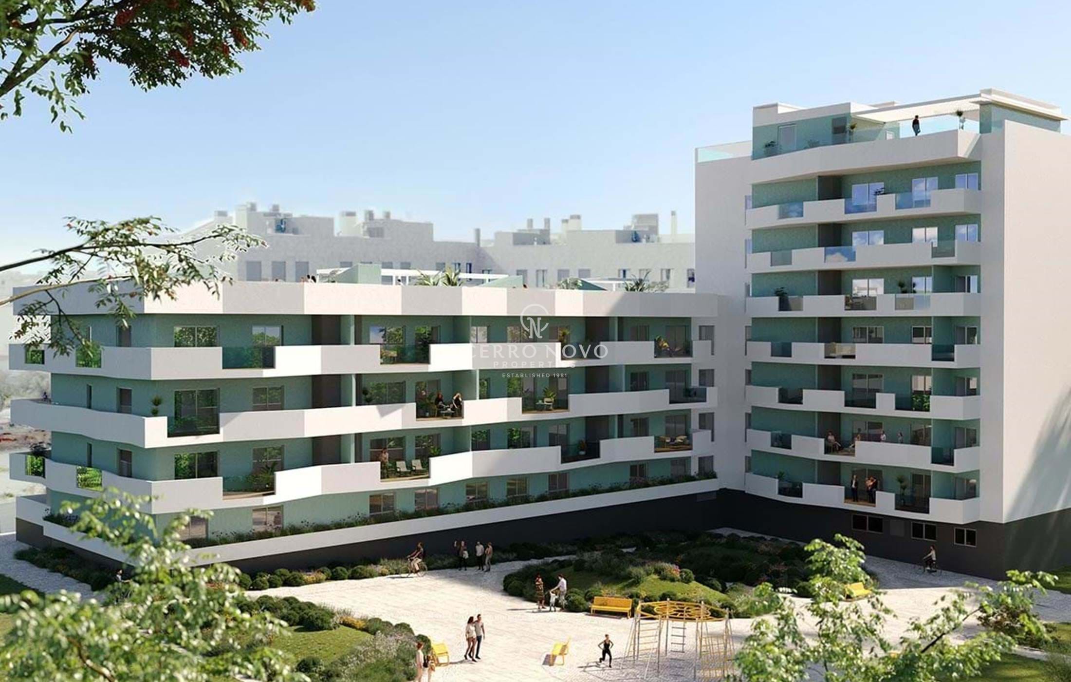 Grands appartements et duplex avec accès aux piscines et espaces partagés.